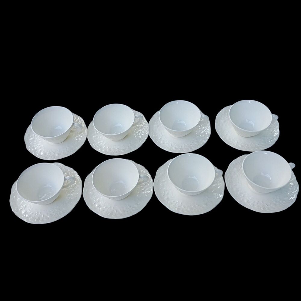 Set Of 16 Pope Gosser Rose Point White Steubenville Scallop 8 Tea Cups 8 Saucers
